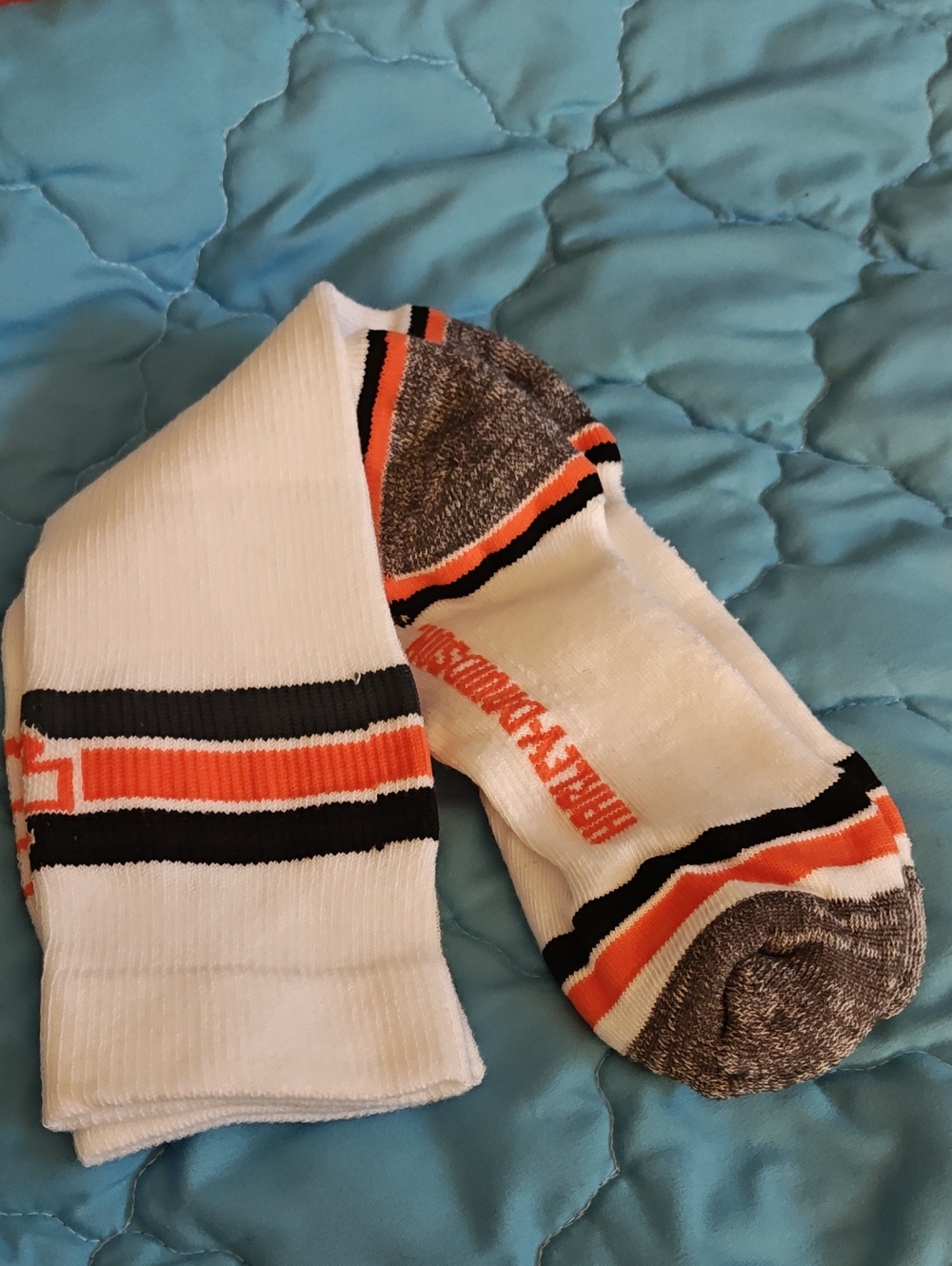 Harley Davidson Men's Crew Socks - White with Orange & Black Stripes